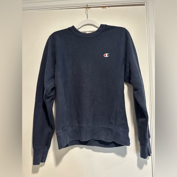 Champion Y2K Sz:XS Reverse Weave Navy Pullover Sweater. Ribbed Center Seam. - Picture 1 of 8